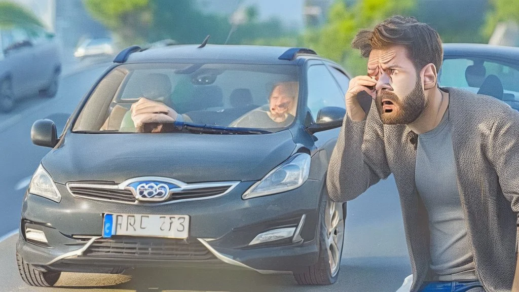 guy arguing on cellphone with his kia