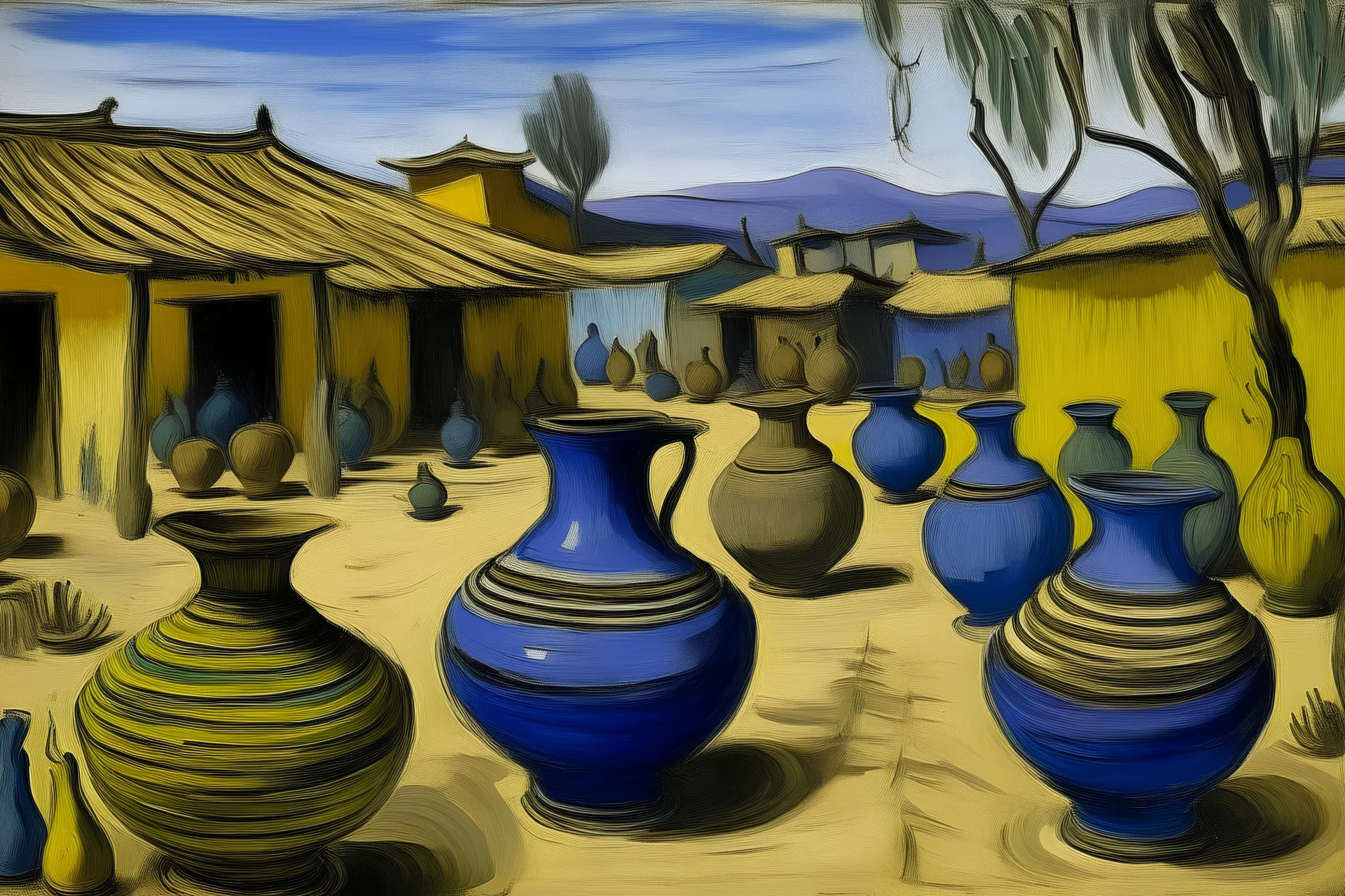 A purplish gray district made out African pottery painted by Vincent van Gogh