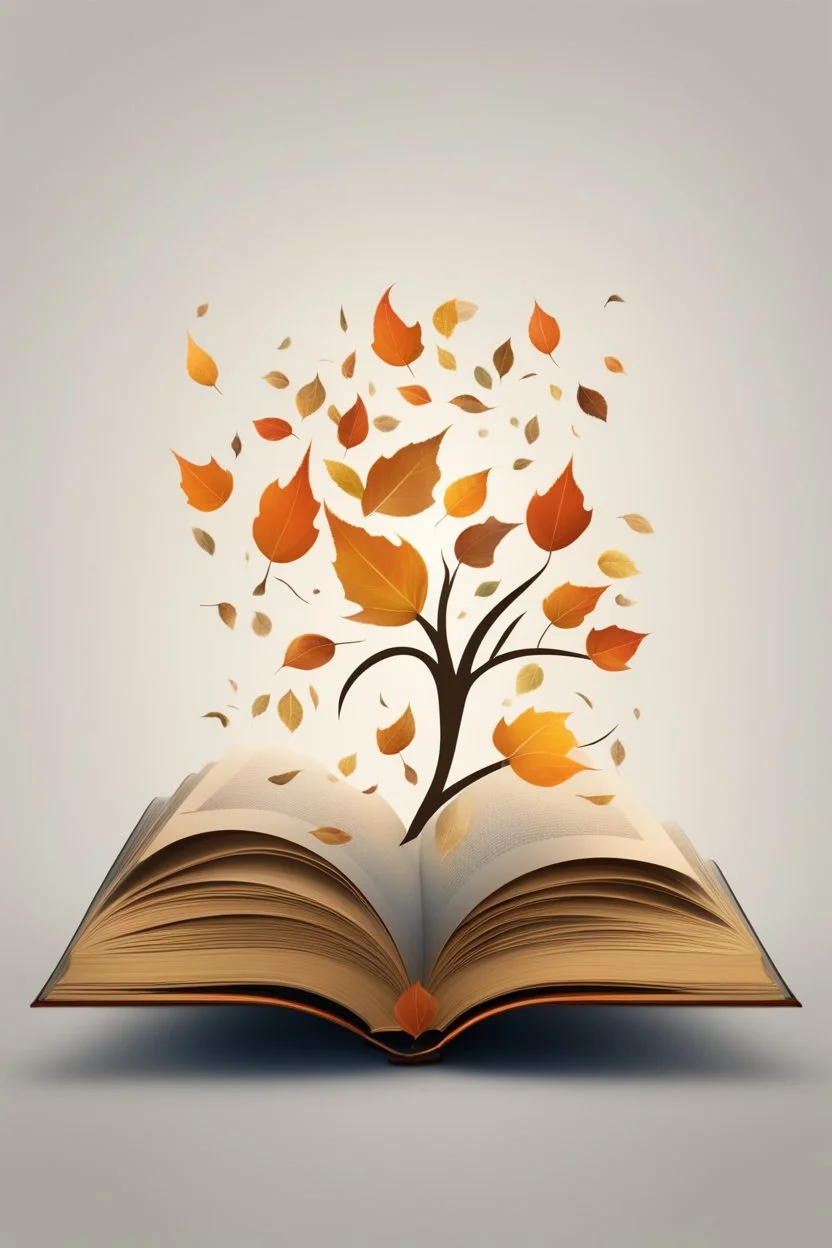 square logo , landscape with leaf fall, flying leaves in the book
