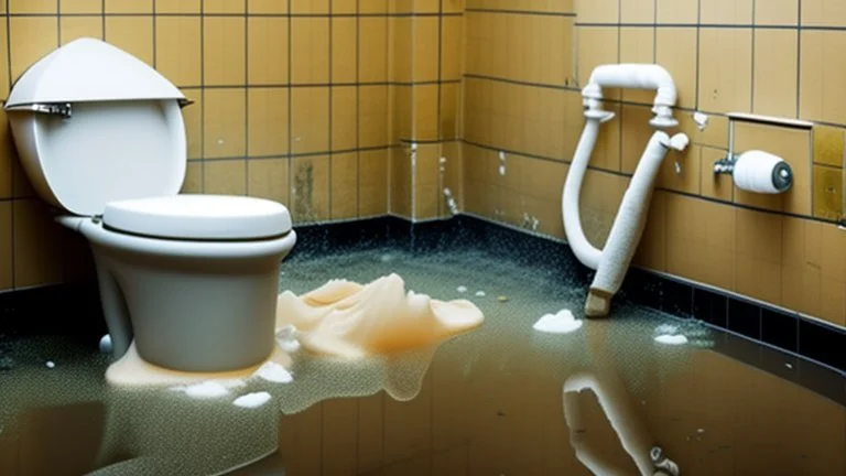 toilet overflowing with sewage water all over hotel floor