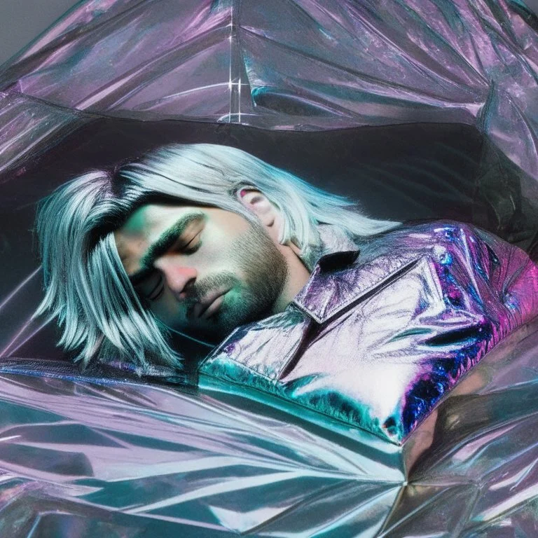 Kurt Cobain sleeping in holographic foil