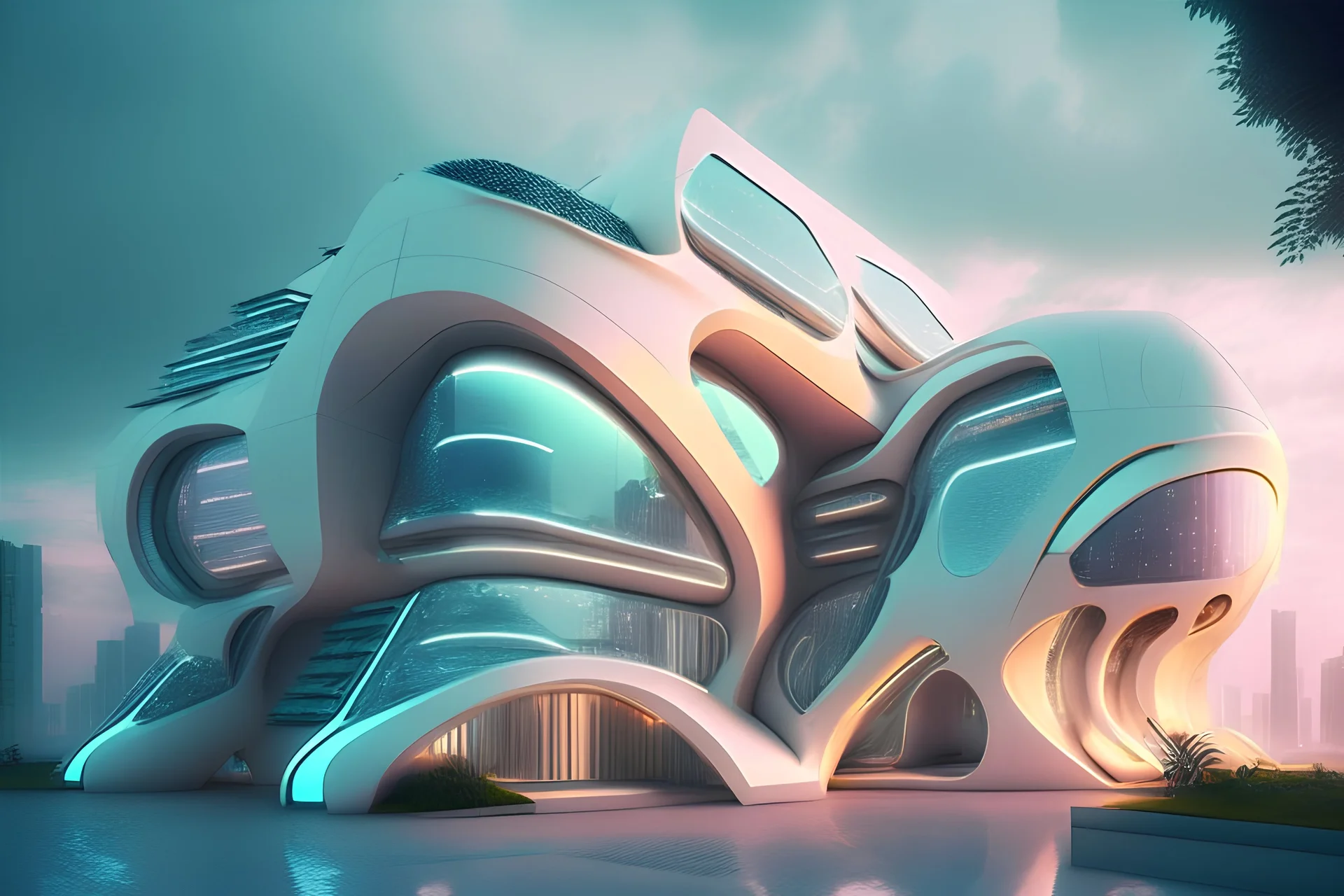 futuristic property design, urban 2050, light colours and technology advancement