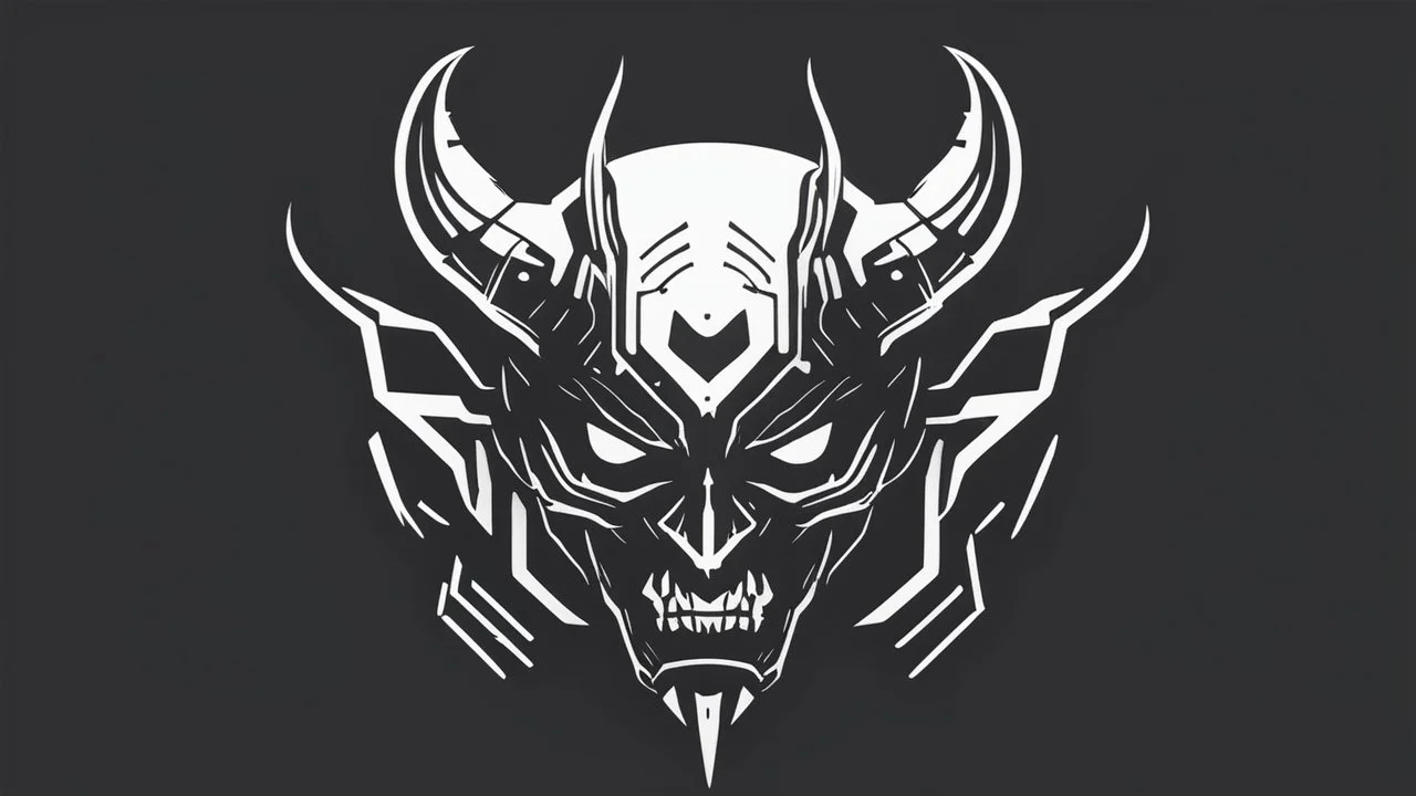 minimalistic cyberpunk demon logo black and white