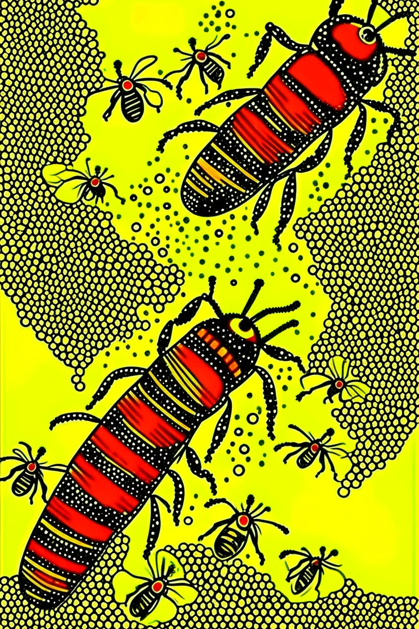 Vintage pop art style of Honey, with bees flying around