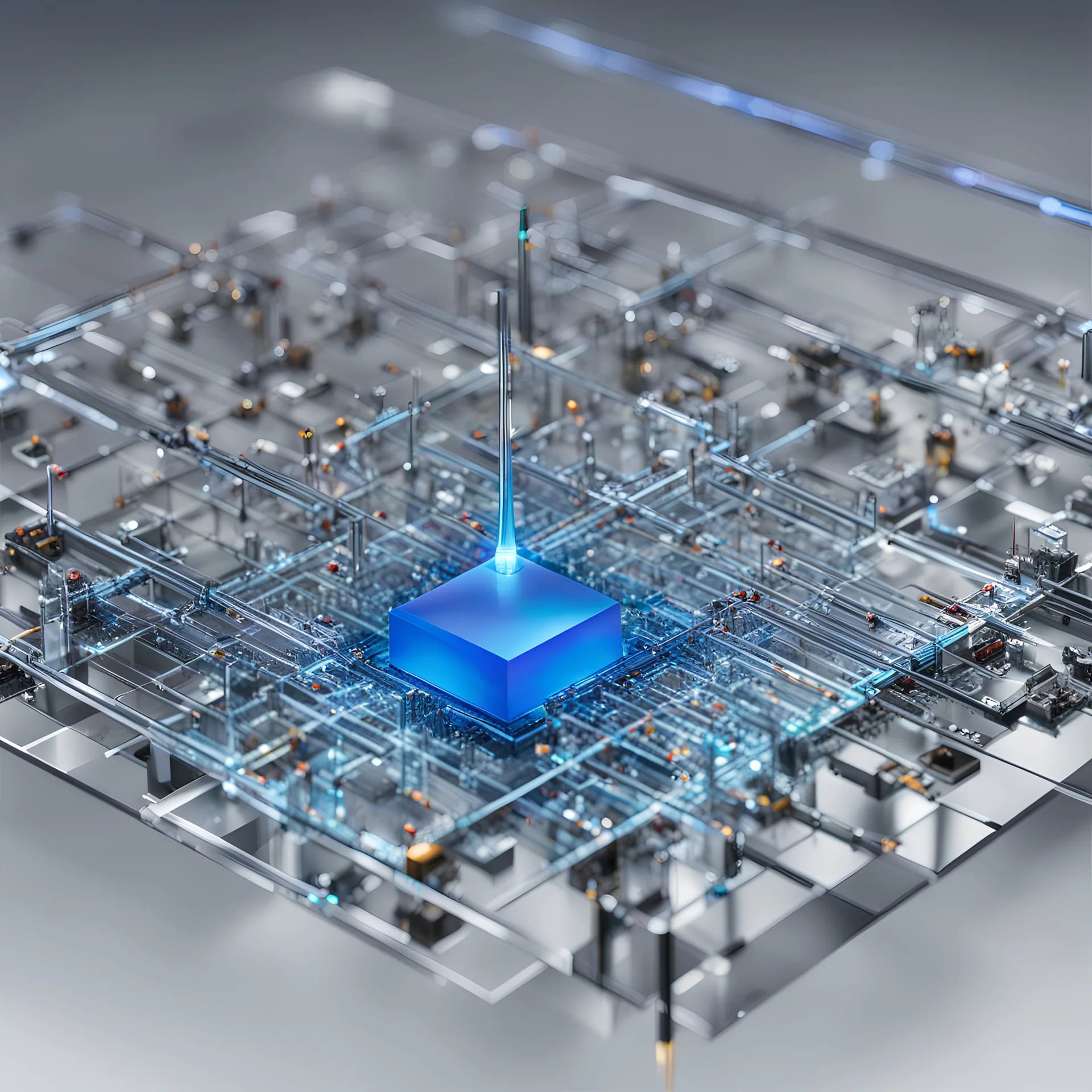 Create an image of a piezoelectric sensor, highlighting its role in materials science. Showcase the crystal-based sensor's capability to detect and respond to mechanical vibrations, emphasizing its importance in various applications such as sensing, actuating, and data acquisition. Capture the intricate details of the sensor's crystal structure and its integration into materials science research.