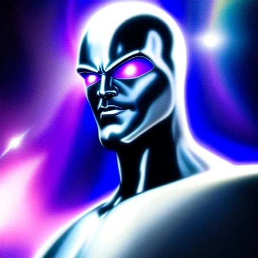 ultra detailed fullbody portrait of The Silver Surfer Marvel, extremely detailed digital painting, intrincate, extremely detailed face,crystal clear Big eyes, in the style of clyde caldwell, mystical colors , perfectly centered image, perfect composition, rim light, beautiful lighting, 8k, stunning scene, raytracing