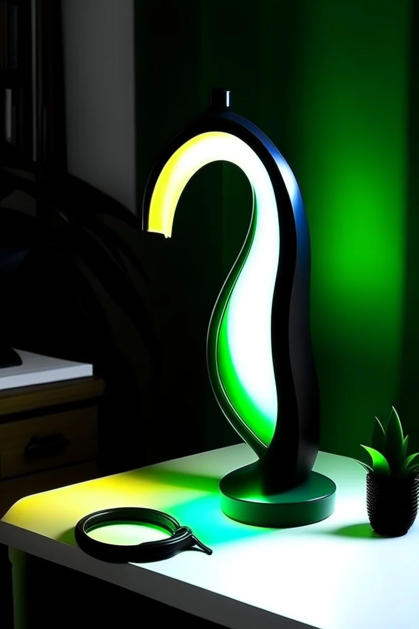 gaming table lamp inspired by banana, modern design, black and green color