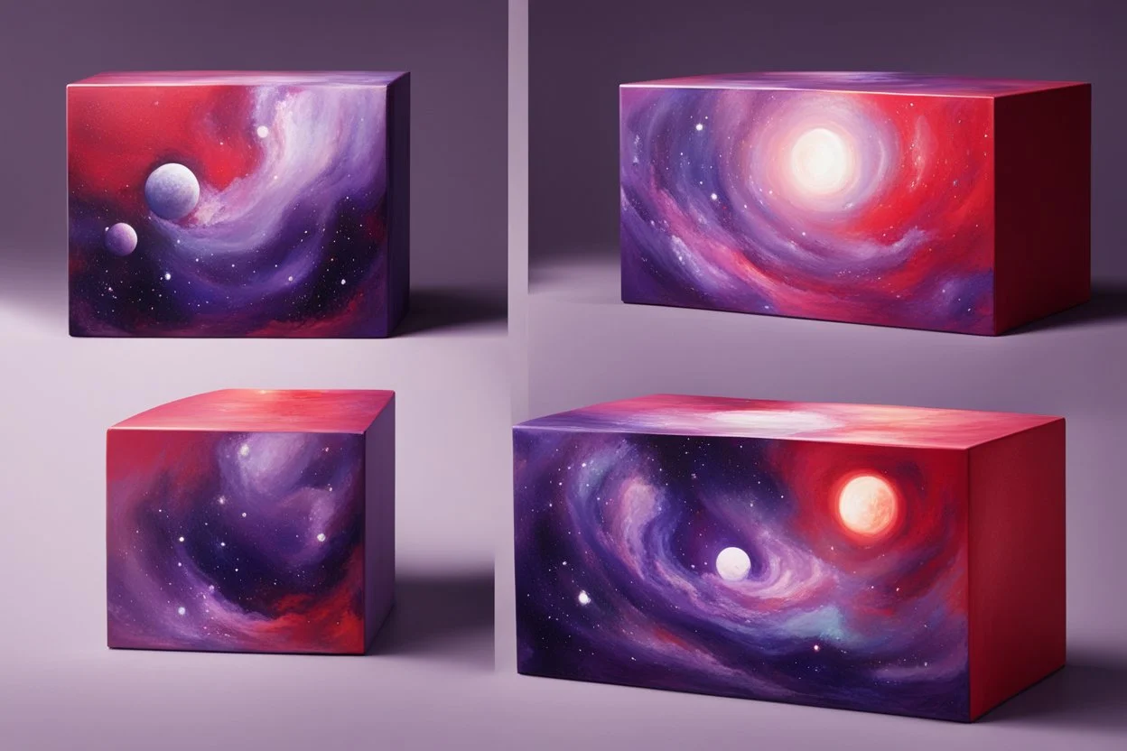 beautiful paintings of purple space on red boxes