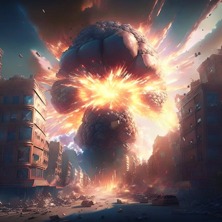 giant magical explosions destroy a city, 8k resolution, photorealistic, ultra detailed