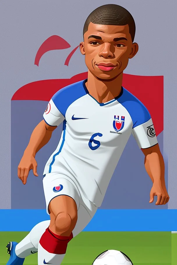 Kylian Mbappe French soccer player cartoon 2d