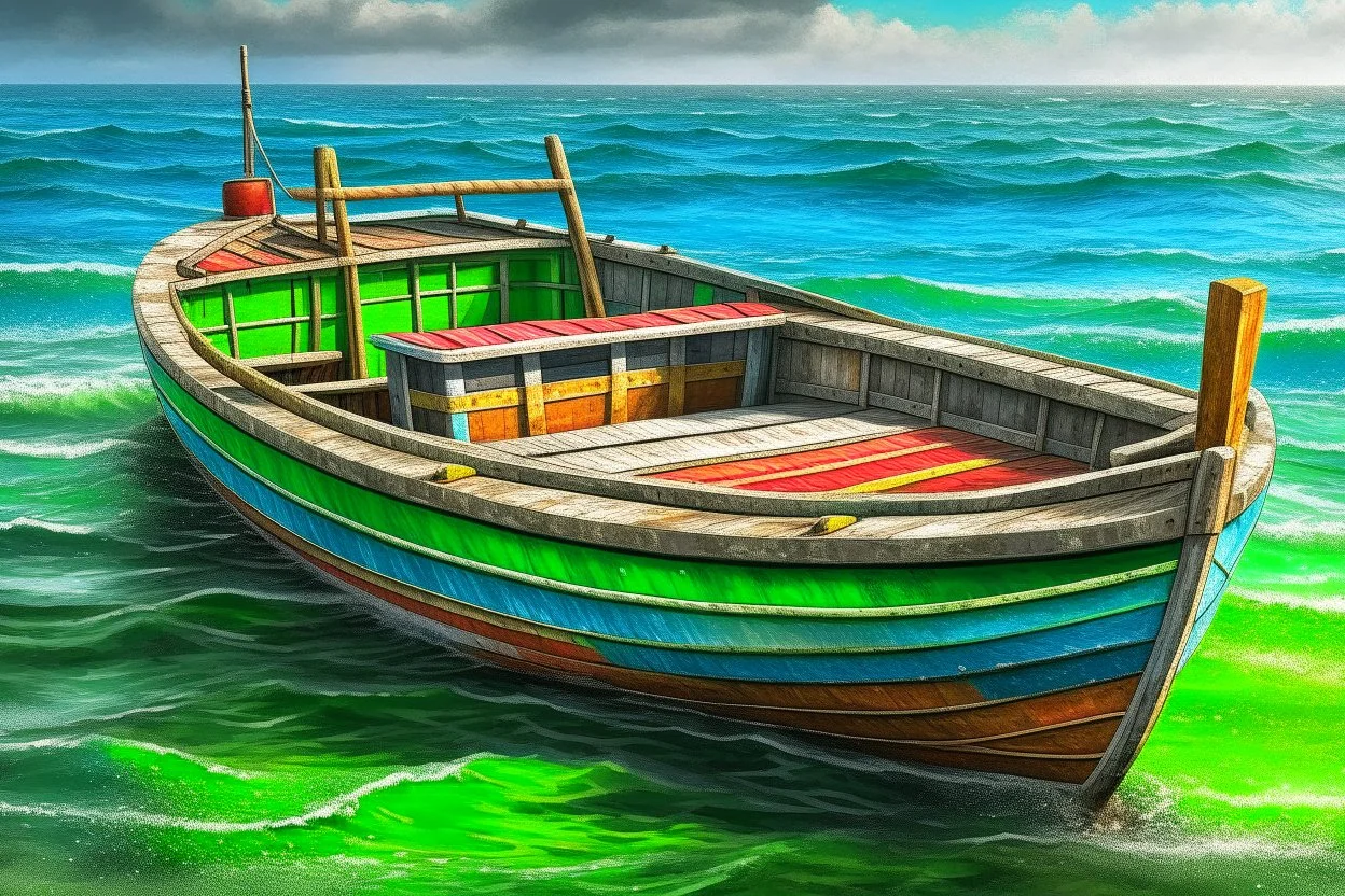 Fisherboat, realistic, colorfull, ocean, small boat, rowing boat