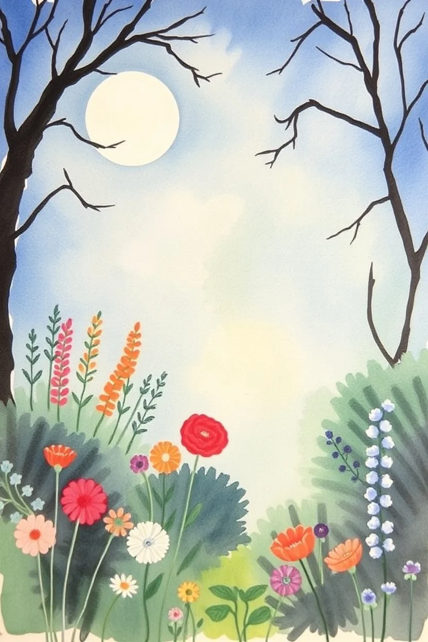 SKETCH WATERCOLOR PASTEL COLOURS - “The Moonlit Garden”