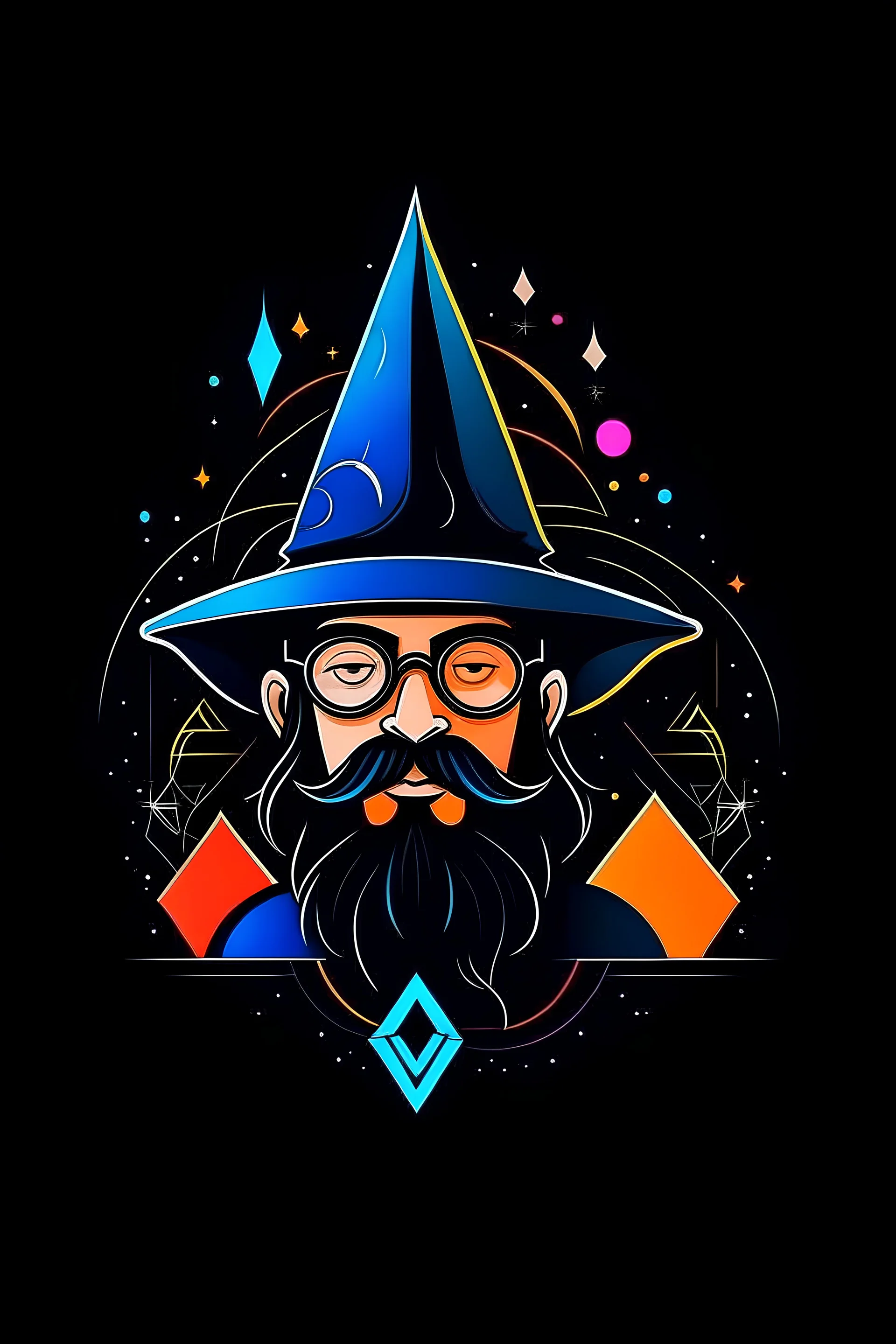 Create a logo for 'Wizardly AI', a service that generates AI pictures based on social media interactions, tailored for Twitter's profile picture format. The logo should encapsulate the essence of magic and advanced AI technology. Feature a stylized wizard's hat, artistically merged with digital or circuit patterns, signifying the blend of wizardry and AI. The hat should be the central element, with the AI aspect highlighted through pixelated or neural network-style imagery within or around the h