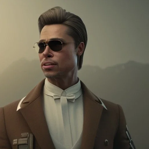 Full body, 3d render, Brad pitt 1800's men style, 1800's hair style, 1800's men clothes style, hyper realistic, octane render, unreal engine 5, 8k, palace background, uhd