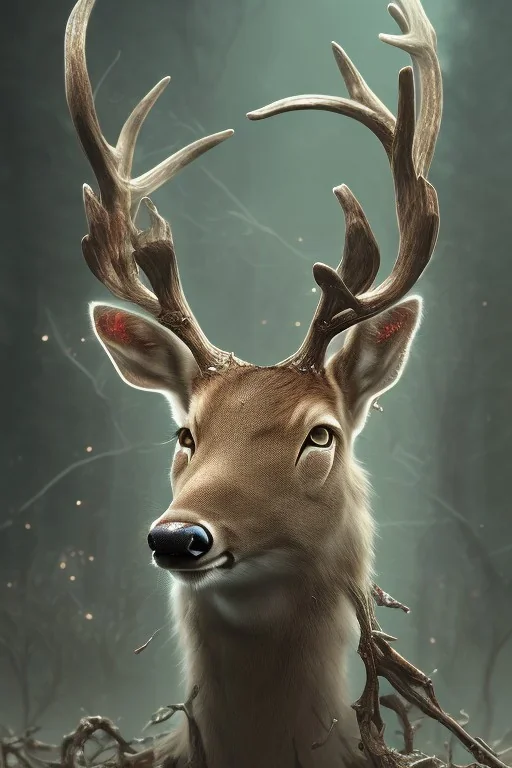 Sorrow cyber optimized deer, 8k resolution, realistic, intricate, 8k resolution, high-quality, fine-detail, digital art, detailed matte, volumetric lighting, dynamic lighting, photorealistic