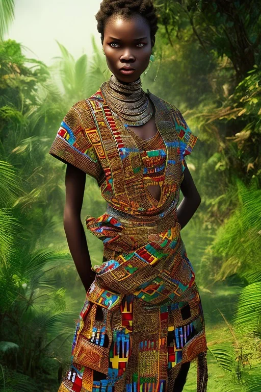 A photo taken from an african village "ninja", <character or scene>, kente, cinematic lighting --v 4 --q 2