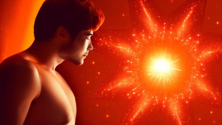 An reddish-orange star sparks up inside a chest of a sihlouette of a man