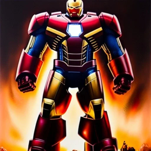 Ultra detailed fullbody Portrait in oil on canvas of War Machine (marvel) wearing Hulkbuster Armor,intense stare,extremely detailed digital painting, extremely detailed face,crystal clear Big eyes, mystical colors ,perfectly centered image, perfect composition, rim light, beautiful lighting,masterpiece,8k, stunning scene, raytracing, anatomically correct, in the style of robert e howard and Ken Kelley and Ohrai Noriyoshi and Simon Bisley and tomzj1