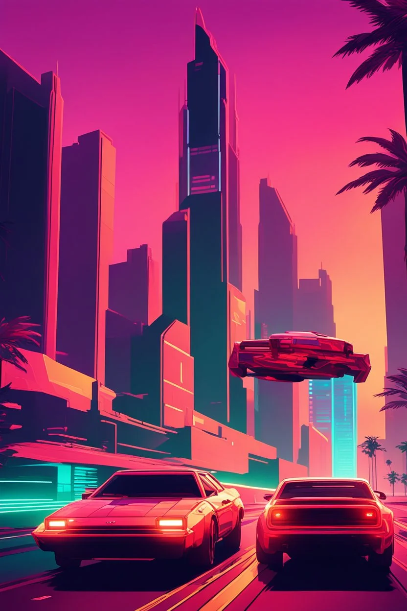 A cinematic photo of Sunset Drive, bathed in warm, neon-lit hues, evoking the nostalgia of Retrowave and 8Bit eras, with bold, geometric shapes and vibrant, electric colors, set against a backdrop of a fiery, synth-heavy sunset, with sleek, futuristic cars speeding by, leaving trails of light, amidst a futuristic cityscape, infused with a sense of retro-futurism, and a hint of digital glitch, with bold, contrasting highlights and deep, rich shadows, capturing the essence of Synthwave's retro-uto