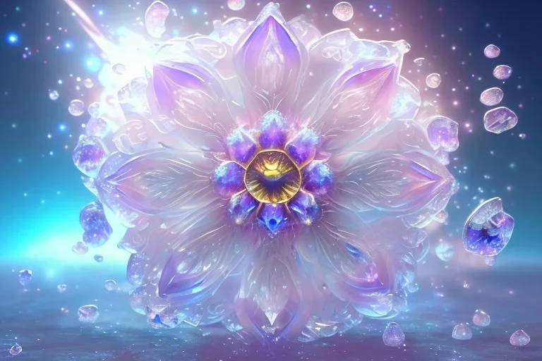 one big crystal subtle flower in a galactic ambiance of the sky, transparent petals, delicate colors, in the foreground, full of details, smooth, bright sunshine，soft light atmosphere, light effect，vaporwave colorful, concept art, smooth, extremely sharp detail, finely tuned detail, ultra high definition, 8 k, unreal engine 5, ultra sharp focus