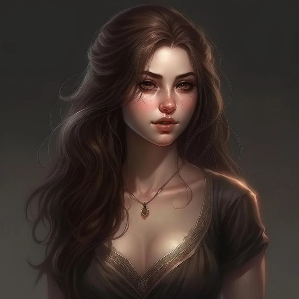 pretty girl, aged 19, brown hair, conventionally attractive, curvy, tight top, fit, necromancer, realism