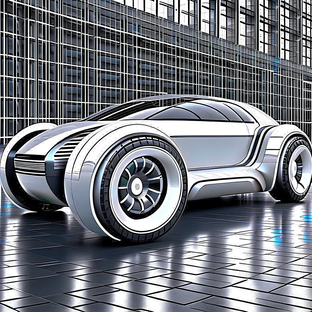 A concept car that has only three wheels. The rear wheel is in the middle.