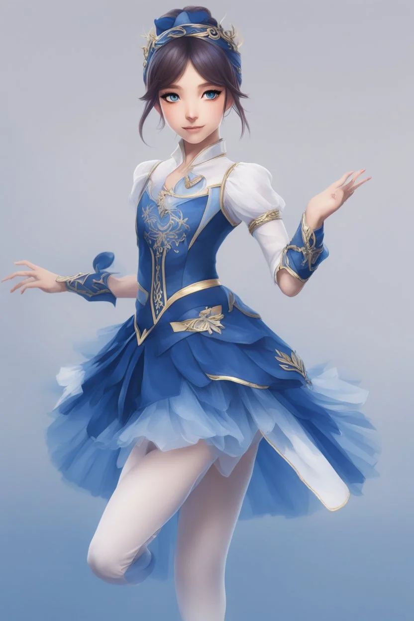 ballerina outfit, blue tones in the style of genshin impact