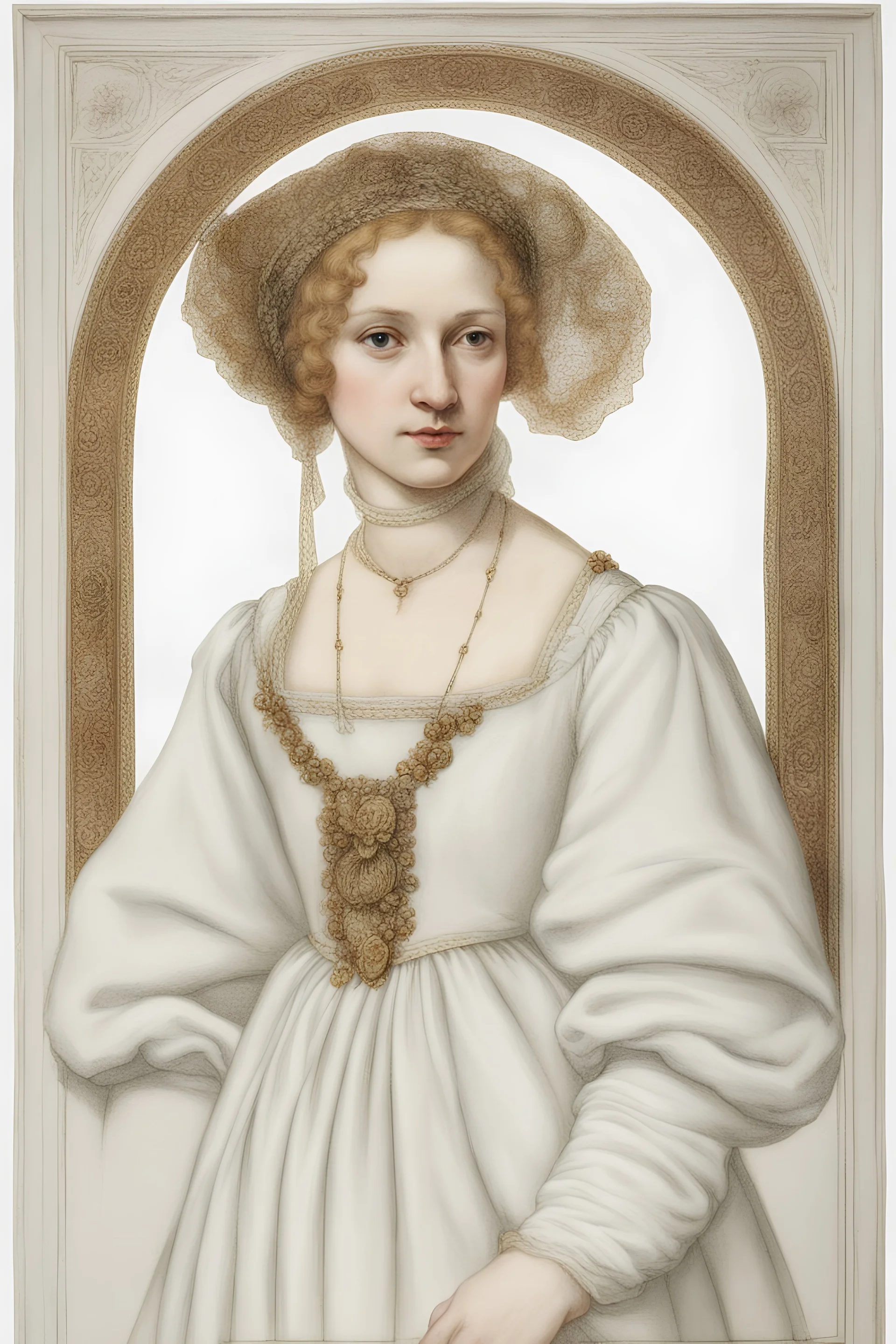 portrait of a renaissance woman on a white background