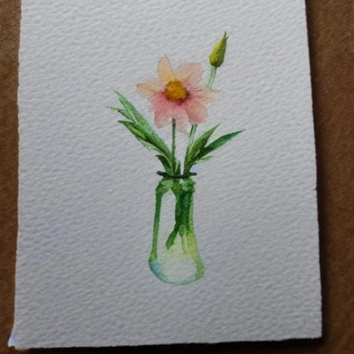 tiny watercolor of single long stem pressed flower, delicate arrangement, beautiful composition, etsy, aesthetic layout, white parchment