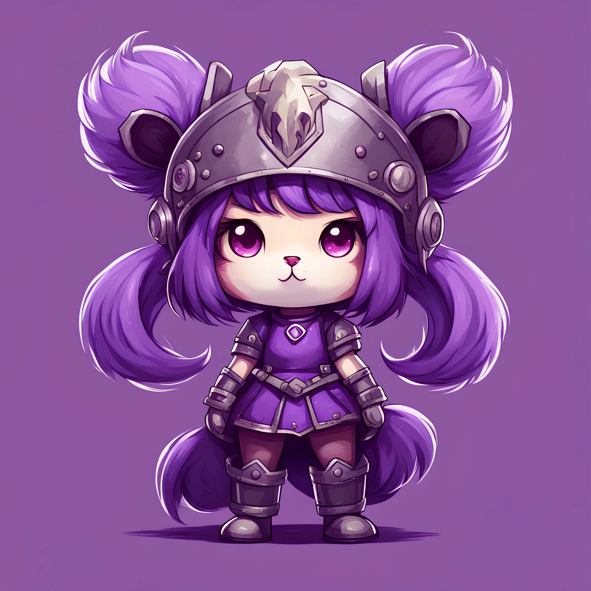 violet furball with a helm in twin-tails art style