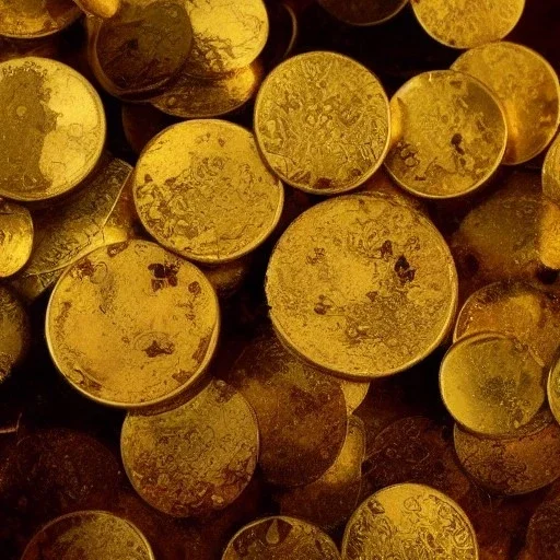 massive number of gold coins blood splatter