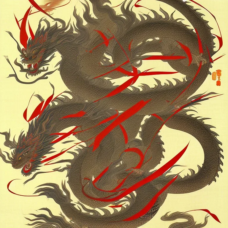 Ukiyo-e style art, dragon