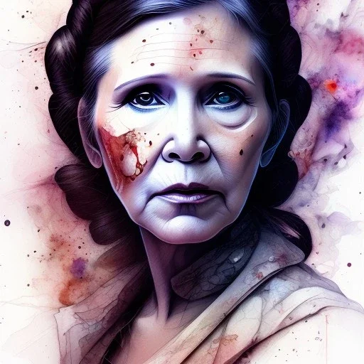 carrie fisher, stunning face, watercolor illustration by <agnes cecile> <Yoji Shinkawa>, natural tones, ornate and intricate detail , soft smooth lighting, soft pastel colors,