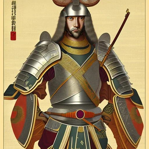 Ukiyo-e Style , Male Samuri in armour