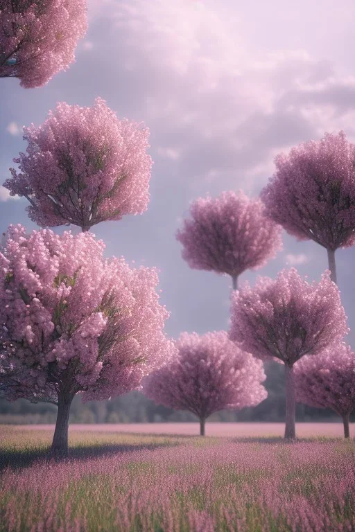 pommiers en fleurs, prairie, vray, rendu houdini