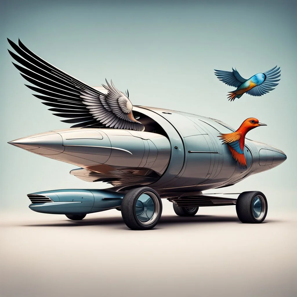 Automobile with both airplane wings and bird wings