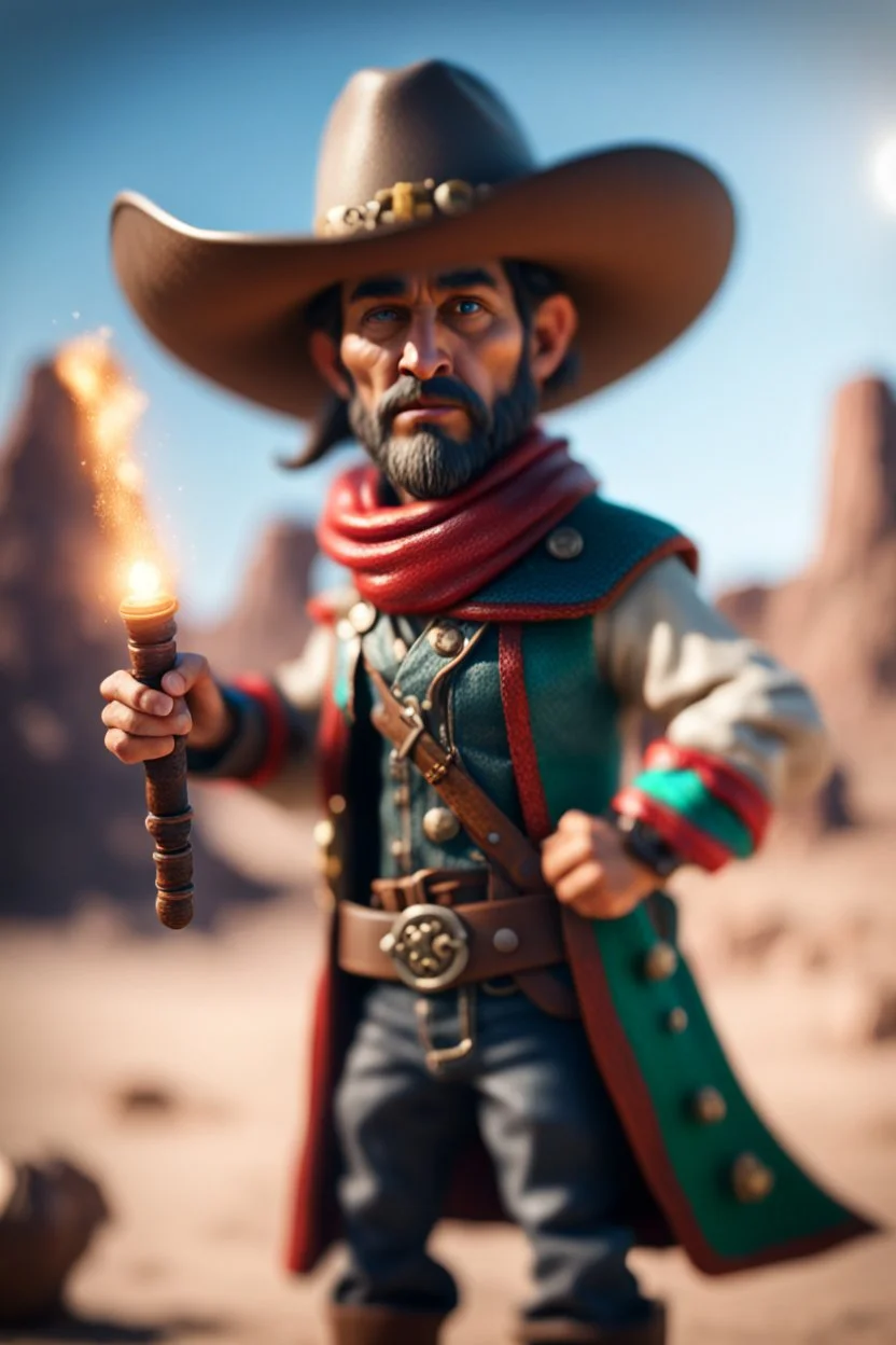 Mexican stand off fast draw cowboy wizard wand slinger ,bokeh like f/0.8, tilt-shift lens 8k, high detail, smooth render, down-light, unreal engine