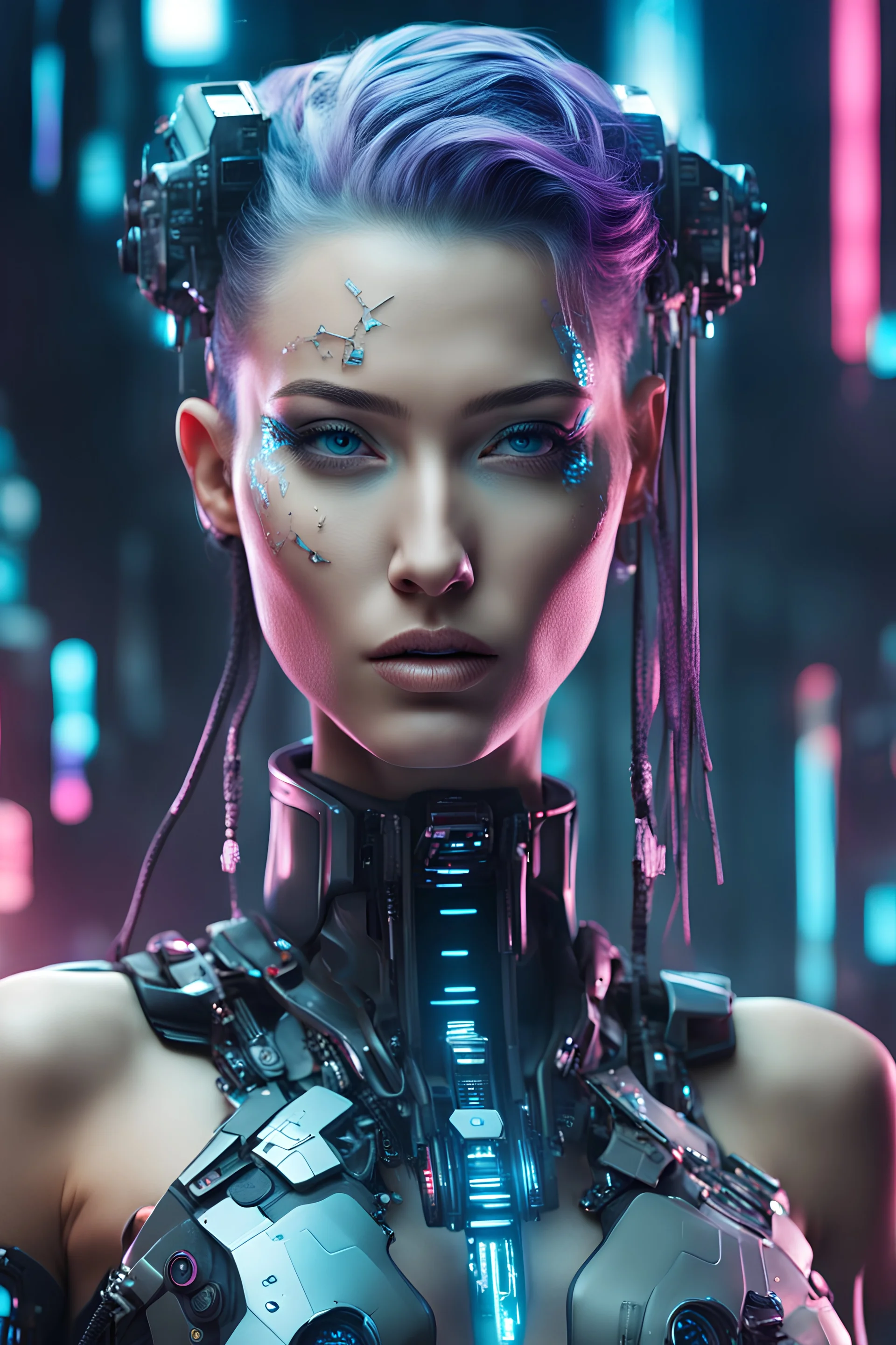 Beautiful augmented cyberpunk woman