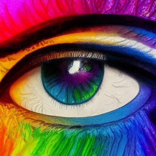 melted crayon drawing of rainbow eye with jewel as iris, 8k resolution, high-quality, fine-detail, muted colors,intricate, digital art, detailed matte, volumetric lighting, illustration, octane render, Kristina Nelson,Brenna Miller, Jane Davenport, Jeffrey Robert