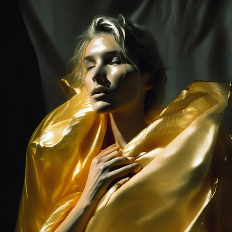 wearing a golden translucent cloth