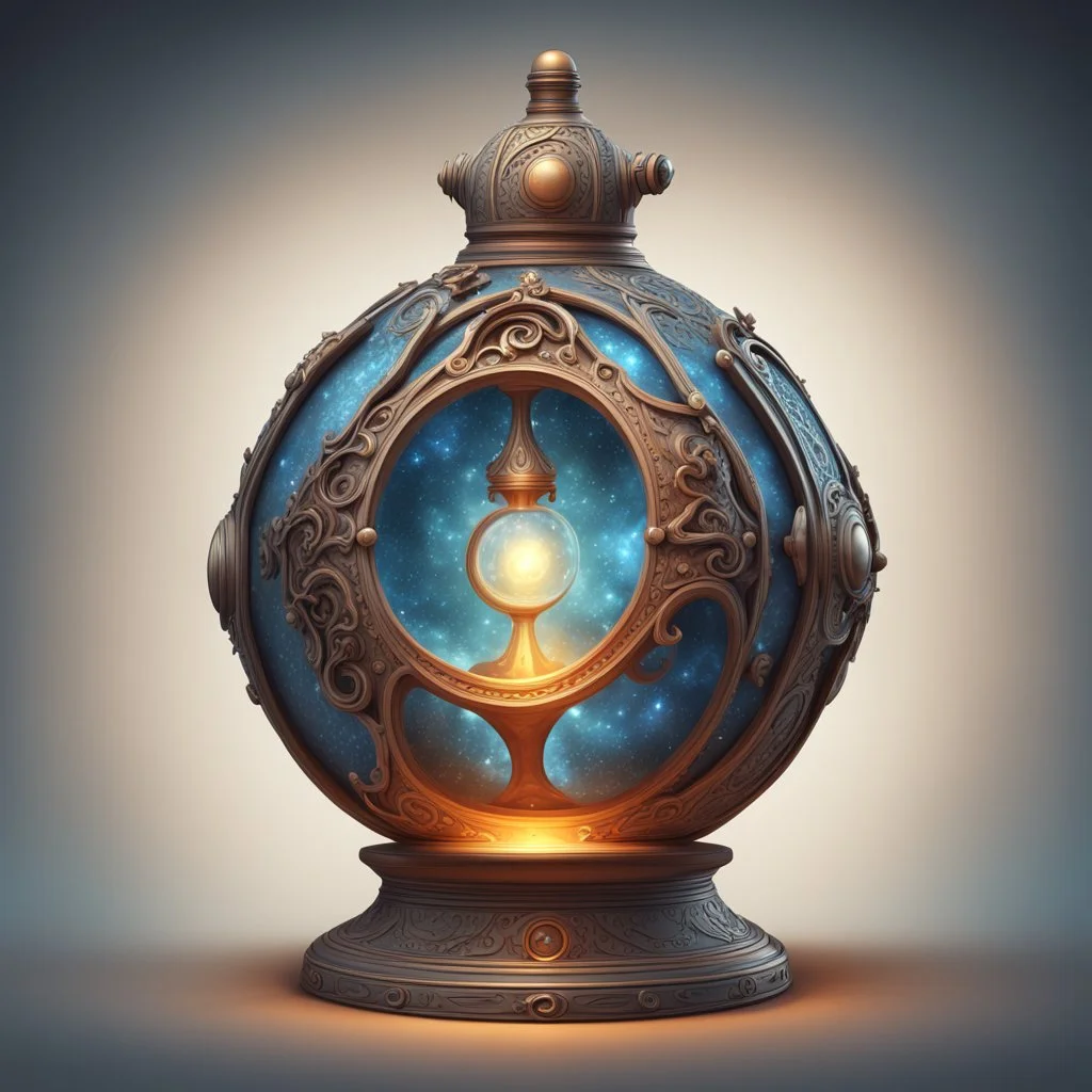 Bordered digital illustration of a Celestial Alembic rendered 3d object. in the style of kaja foglio, Symbolism and Hermeticism. High quality, masterpiece. Dungeons And Dragons