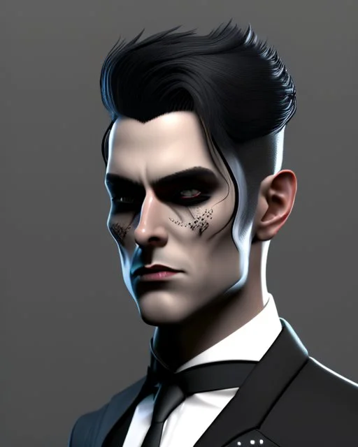 portrait of a handsome goth man in black suit, 8k, high quality, highly detailed