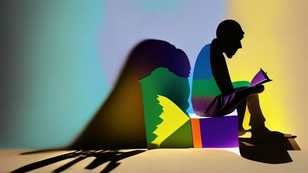 shadow made of different colors of a sitting person reading