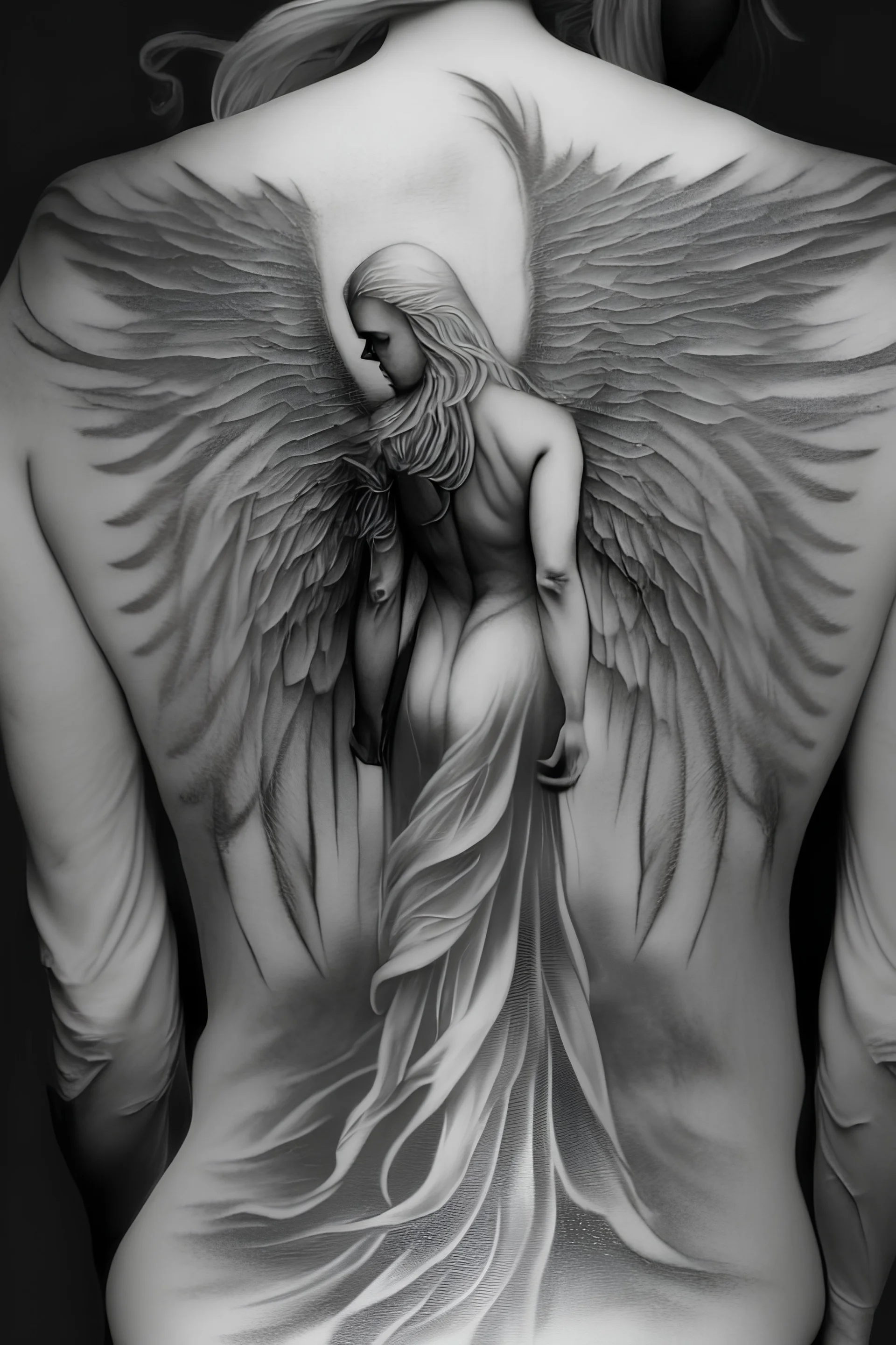 angel from back ultra realistic tattoo design