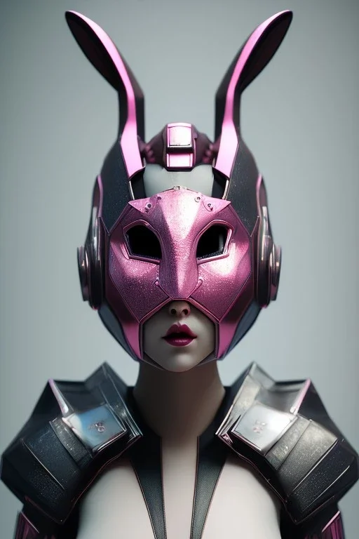 Portrait Sweet Rabbit ceramic mask, gothic, pink suit, cyberpunk, photo studio, black background, unreal engine 5, concept art, ray tracing, lumen lighting, ultra detail, volumetric lighting, 3d.