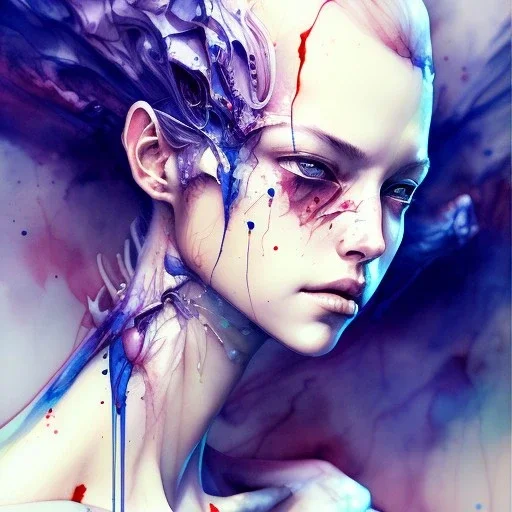  Bones, leaning pose, watercolor illustration by <agnes cecile> <Yoji Shinkawa>,