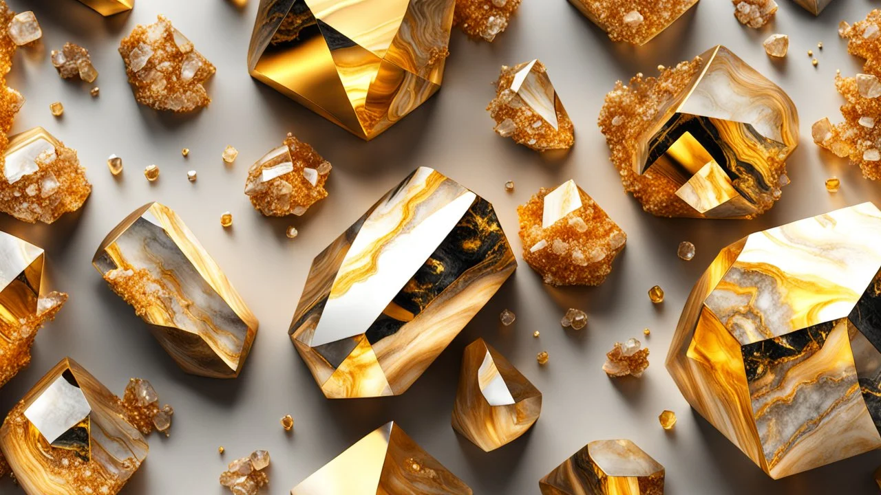 Hyper Realistic Golden Marble Crystals.