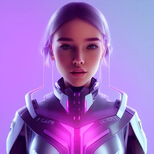 Cute girl, Sci-fi character, purple backlight, pink and purple, scifi suit, profile, purple background, pink lighting, futuristic