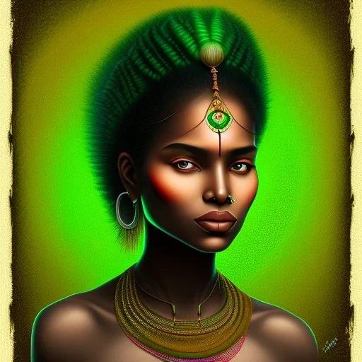 portrait d'une femme indienne aux cheveux noirs avec une mèche verte