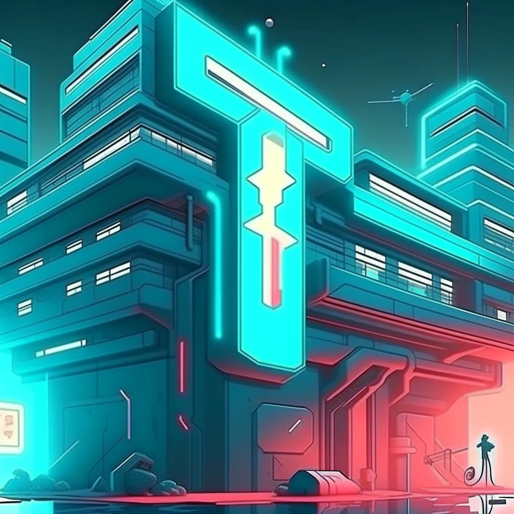 cyberpunk retro futuristic hospital with cross sign for comics
